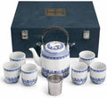 Jingdezhen Blue and White Ceramic Tea Set, Traditional Chinese Porcelain Teaset with 1 Teapot, 6 Teacups, Ceramic Tray, Stainless Steel Infuser & Gift Box by Unknown