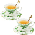 Country Roses Porcelain Tea Cup and Saucer Set with Gold Trim, Vintage Style, For Women and Tea Parties (2, Green) by Unknown