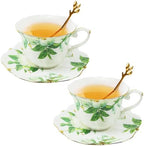 Country Roses Porcelain Tea Cup and Saucer Set with Gold Trim, Vintage Style, For Women and Tea Parties (2, Green) by Unknown