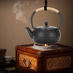 Cast Iron Teapot, Black 0.6L Tea Kettle Japanese Tetsubin Tea Pot with Stainless Steel Infuser for Loose Leaf Cast Iron Tea Pot for Stovetop Flower Design - Image 3