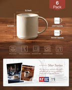 famiware Coffee Mug Set of 6, Star 12 oz Ceramic Mugs Cups Set with Handle - Image 4