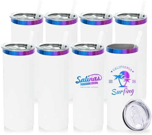 20 oz Skinny Tumblers Bulk with Lids and Straws White,8 pack by MetalyaTumblers