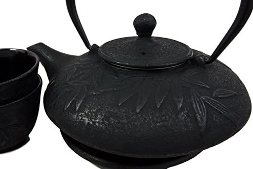 Ebros Gift Japanese Symbol Of Prosperity Evergreen Bamboo Forest Heavy Duty Cast Iron Tea Pot Set With Base Trivet and Cups Set Serves 2 Home And Kitchen Decor Accent Housewarming Gift (Black) - Image 4
