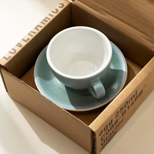 Loveramics Matt Cappuccino Cup, 8 oz Ceramic Latte Art Mug with Saucer, Thick-walled stoneware cup Set, Barista Latte Cup Set for Latte, Cappuccino, Tea - Mineral Colors (Glacier, 8OZ) - Image 3