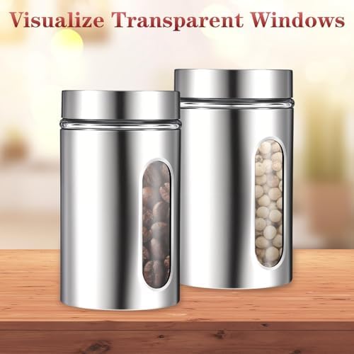 3 Pack Large Kitchen Canisters Set Airtight Coffee Sugar Tea Candy Storage Jars with Window Glass Stainless Steel Containers with Lids for Flour Cookies Spices Grains Kitchen Decorations(32oz) - Image 3