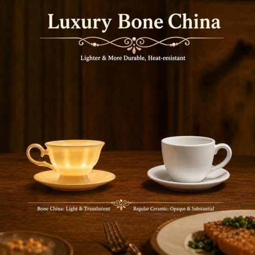 Fine Bone China Tea Cups and Saucers Set of 2, 4 oz - Image 3