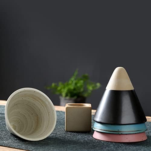 Coarse Pottery Coffee Mug with Base, 200ml Creative Triangular Cone Shape Porcelain Mug, Ceramic Tea Cup for Gift Coffee Tea Latte Milkshake Yogurt (white+black) - Image 4