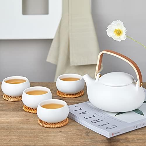 ZENS Japanese Tea Set with 4 Cups, 27oz Ceramic Infuser Pot for Loose Tea - Image 4