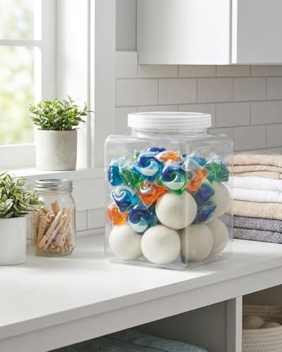 Plastic Storage Jars, 4 Pack Square Wide Mouth Containers with Screw Cap Lids, Transparent Moisture Proof Food Canisters, Clear Pantry Storage Jars (5.5 x 5.5 x 8.3 Inches) - Image 4