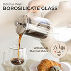 Kaffe Glass French Press Coffee Maker (27oz / 0.8L) - Double-Wall Insulated Borosilicate Glass Coffee Press - Travel & Camping - Homemade French Press Coffee - Image 3