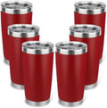 20oz Stainless Steel Tumbler Bulk with Lid, Travel Mug - Double Wall Vacuum Powder Coated Cup - Red, 6 Pack by Unknown