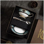 YUDIZWS Bone China Tea Cup Set with Gold Spoon And Gift Box, Porcelain Tea Coffee Cups and Saucers Set of 1 for Home Kitchen Wedding Women's Tea Party,3pcs by YUDIZWS