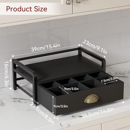 IBUYKE Tea Bag Organizer for Countertop,2 Tier Tea Box Organizer with Drawer,Wood Tea Bag Holder with Metal Frame,Tea Station Organizer for Kitchen Cabinet,Coffee Station,Office,Black UTCJ004B - Image 6
