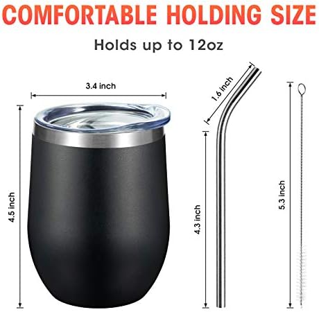 COMOOO Stainless Steel Wine Tumbler with Lid and Straw 12oz Double Wall Vacuum Insulated Travel Tumbler Cup for Coffee, Wine, Cocktails, Champagne (Black White Silver and Rose Gold, 16 Pack) - Image 3