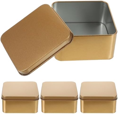 SEWACC 10pcs Golden Square Tin Boxes with Lid, Portable Candy Jar and Cookie Storage Containers, Smooth Details, Sturdy Tinplate Material for Home Organization and Loose Leaf Tea Storage by SEWACC