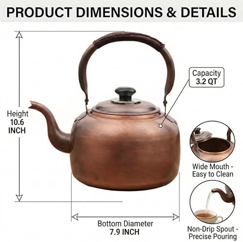 3.2 QT Solid Copper Whistling Kettle | Large Capacity & Cool-Touch Handle - Image 2