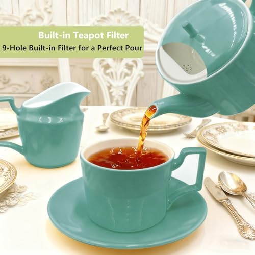 Mint Green Tea Set with Teapot, Cups, Sugar & Creamer Set, Afternoon Tea - Image 3