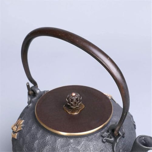 Cast Iron Tetsubin Teapot 1.2L Handmade Dragonfly & Lotus Leaf Design With Copper Lid, Healthy Brewing Tea Kettle - Image 4