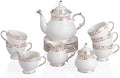 Sweejar 21 Pieces Porcelain Tea Set, Vintage Gold Trimmed Teapot Cup and Saucer Set, Tea Cup for Loose Tea, Sugar Bowl and Creamer Pitcher with Spoons, Service for 6(Classic Gold) by Sweejarco1949