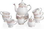 Sweejar 21 Pieces Porcelain Tea Set, Vintage Gold Trimmed Teapot Cup and Saucer Set, Tea Cup for Loose Tea, Sugar Bowl and Creamer Pitcher with Spoons, Service for 6(Classic Gold) by Sweejarco1949