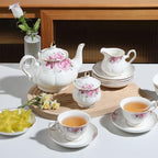 Sweejar Porcelain Tea Set Vintage Floral, British Relief Gold Rim Teapot Cup and Saucer Sets, 22-Piece Tea Sets for Adults, with Teapot, Sugar Bowl, Milk Jug, Spoons, Cup and Saucer (Flower) - Image 5