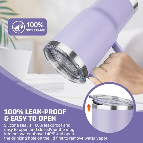 20 oz Tumbler with Handle Stainless Steel Insulated Coffee Mug Tumbler with Lid and Straw Double Wall Vacuum Insulated Coffee Mug Leak Proof Travel Tumbler for Hot and Cold Drink (Pale Purple,4pack) - Image 5
