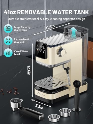 RELEXNOW Espresso Machine, 20 Bar Espresso Maker Milk Frother & LCD Panel, Hot & Iced Coffee Machine, Stainless Steel Espresso Coffee Machine with 41oz Water Tank for Cappuccino, Latte - Image 5