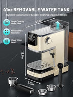 RELEXNOW Espresso Machine, 20 Bar Espresso Maker Milk Frother & LCD Panel, Hot & Iced Coffee Machine, Stainless Steel Espresso Coffee Machine with 41oz Water Tank for Cappuccino, Latte - Image 5