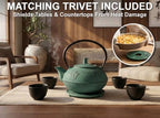 85 Oz XXL Green Bamboo Cast Iron Teapot, Enamel Interior, Infuser & Trivet - Image 4