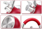 Stainless Steel Stovetop Kettle with Whistle 3.2 Qt (3 L) Tea Pot for Stove Top, Matte Kitchen Tea Whistling Kettle with Ergonomic Silicone Handle, Induction Safe (Red) - Image 3