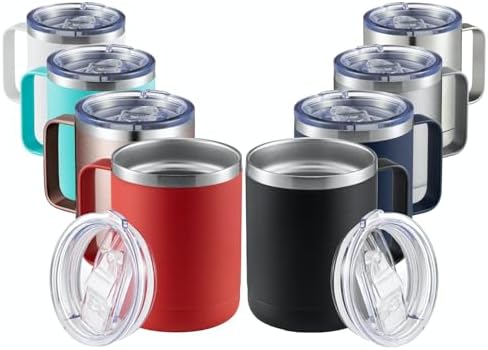 MEWAY 12oz Coffee Mug With Handle 8 Pack Bulk,Stainless Steel Insulated Travel Tumblers With Sliding Lid,Double Wall Vacuum Camping Cup for Hot & Cold Drinks Tea (Set of 8, Mix) by MEWAY
