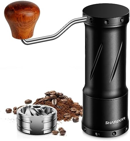 SHARDOR Professional Manual Coffee Bean Grinder with 420 High-Strength Stainless Steel Conical Burr, Hand Coffee Grinder with Ultra-granular Adjustment, Enhanced Stability with Wider 1.06oz Chamber by Shardor