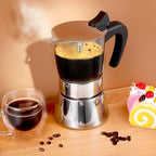 6 Cup 300ml Glass Moka Pot, Stovetop Espresso Maker, Silver - Image 6