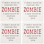 CafePress Outrun The Zombie 3 Tumbled Stone - Set of 4 Coasters Set of 4 w/holder - Image 4
