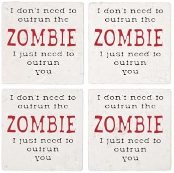CafePress Outrun The Zombie 3 Tumbled Stone - Set of 4 Coasters Set of 4 w/holder - Image 4