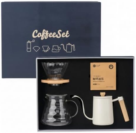 Coffee Equipment Pour Over Coffee Maker Set Dripper Carafe Kettle Papers With Glass And Stainless Steel For Controlled, White, 4-Piece Coffee Gift Box Bamboo Wood Filter Cup by Leefasy