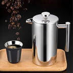 Stainless Steel French Press Coffee Maker, Double Wall Insulated Rustproof Press, U Shaped Spout No Drip for Camping, Office & Home (1000ml) - Image 2