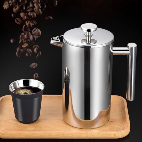 Stainless Steel French Press Coffee Maker, Double Wall Insulated Rustproof Press, U Shaped Spout No Drip for Camping, Office & Home (1000ml) - Image 2