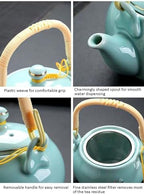 KEYDUACU Japanese Tea Set, Kiln-Formed Ceramic TeaSet, Plum Blossom Embossed, Includes 1 Teapot, 6 Teacups,Tea Tray,Strainer, Used for home, outdoor, gift, Chinese Kung Fu Tea Sets(FDMH-CYAN-MU) - Image 3