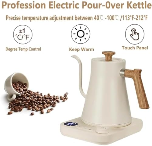 Electric Gooseneck Kettle, 1200W, 900ml Capacity, Stainless Steel Interior, Keeps Warm, Auto Shut-Off, Digital Display, Real-time Temperature Control - Image 3