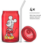 JoyJolt Disney Mickey Mouse and Friends Color Sketch Glass Tumblers with Lids and Straws, 16oz Glass Cups with Lids and Straws, Can Shaped Drinking Glasses Set of 4, Disney Gifts for Adults - Image 4