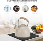 Tea Kettle, Vegoran 100 OZ / 3 Liter Whistling Tea Kettle, Tea Pots for Stove Top Food Grade Stainless Steel with Wood Pattern Folding Handle, Loud Whistle Kettle for Tea, Coffee, Milk (Milk White) - Image 7