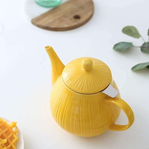 KOOV Ceramic Teapot with Infuser, 40 ounce Tea Pot with Infuser for Loose Tea, Large Enough For 6 Cups, Striped Series (Lemon) - Image 5