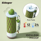 18 oz Tumbler with Straw, Insulated Stainless Steel Water Bottle, Travel Mug with Leak Proof Lid,Ceramic Coffee Cup for Women, Fits Cup Holder, BPA Free, Green - Image 3