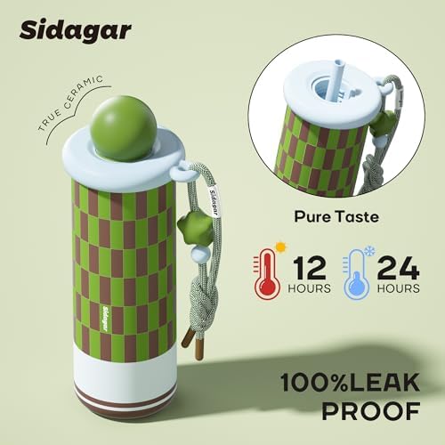 18 oz Tumbler with Straw, Insulated Stainless Steel Water Bottle, Travel Mug with Leak Proof Lid,Ceramic Coffee Cup for Women, Fits Cup Holder, BPA Free, Green - Image 3