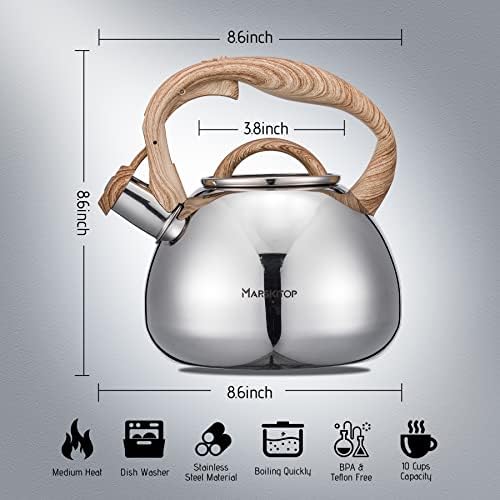 MARSKITOP Whistling Tea Kettle Stovetop, Stainless Steel Tea Pot 2.6 Quart - Image 6