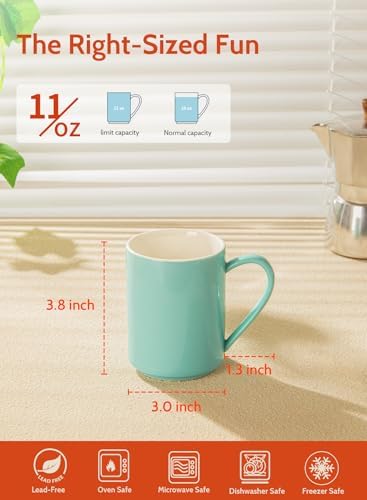 Sweese Coffee Mug, Porcelain 11 Oz Coffee Mugs Set of 6, Ceramic Coffee Cups with Handle for Coffee, Tea, Cocoa and Mulled Drinks - Multicolor, Cool Assorted Colors - Image 2