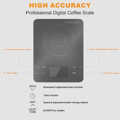 MEGAWISE High Precision 0.1g Coffee/Food Scale with Timer, Dual Power Supply, Waterproof Tempered Glass, 5 Weighing Modes, Professional Coffee Brewing Timer Kitchen - Image 2