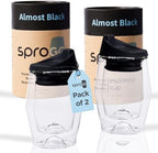 To-Go Espresso Glass Travel Mug with Lid, Reusable Double Wall Glass Tumbler, Fits Most Coffee Makers/Cupholders for Your Car, Gifts for Coffee Lovers, 2-Pack Almost Black Cortado Cups by SPROGOTo-GoEspressoCup