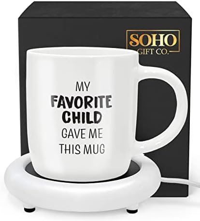 Coffee Mug with Electric Warmer, Gift for Mom or Dad with Heated Base - Great for Coffee Lover Parent, Mothers Day, Birthday, Christmas, My Favorite Child Gave Me This Mug (12oz) Gift Boxed by Galvanox